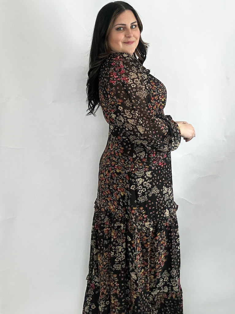 black floral maxi dress long sleeve Dark Floral Maxi Dress
